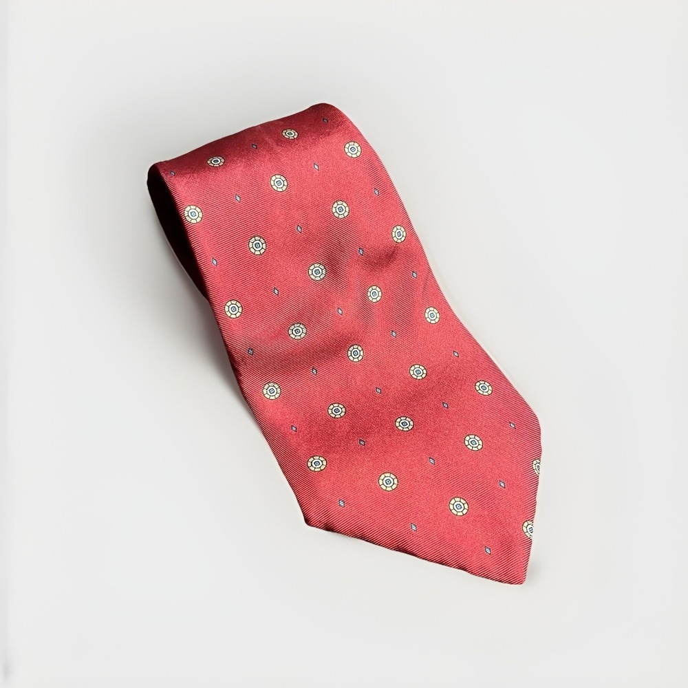 Christian Dior Silk Tie Red Medallion Geometric Woven in Italy WPL 1125